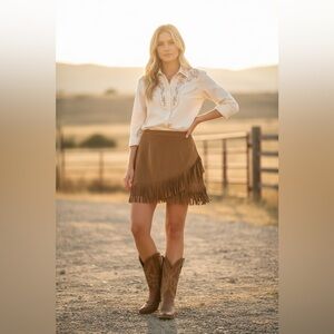 Relish NoLess Chocolate Brown Fringed Mini Skirt Size L Raccolta Carta